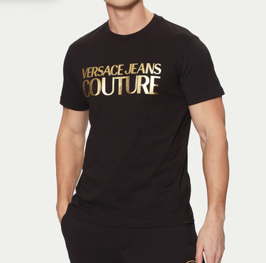 Playera Versace Jeans Couture para Hombre Negra logo foil oro